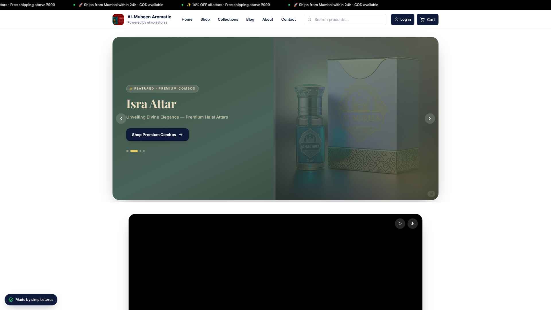 Sample attar storefront hero with featured collection