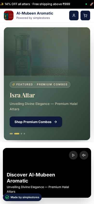 Sample attar storefront rendered on a mobile viewport (390 × 844)